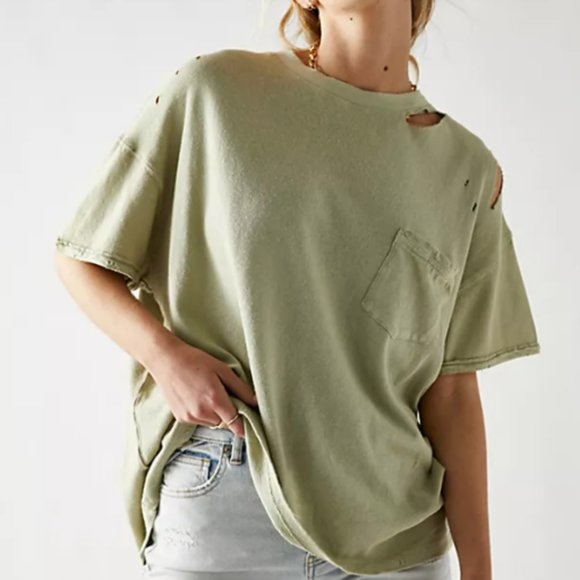 Free People Tops - Free People Ruby Tee T-shirt Green Distressed Top